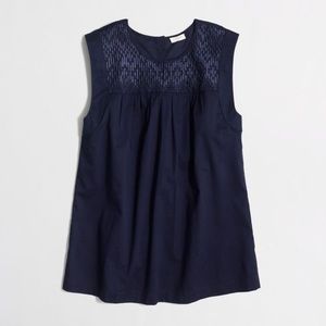 J. Crew—Navy Embroidered Windowpane Sleeveless Top/Tank—Size 0